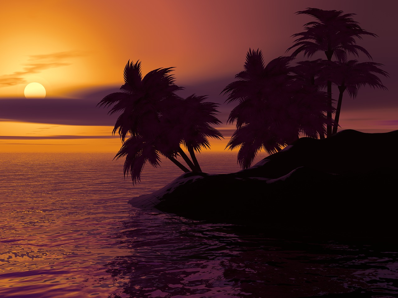 Image - island palm sunset sunrise