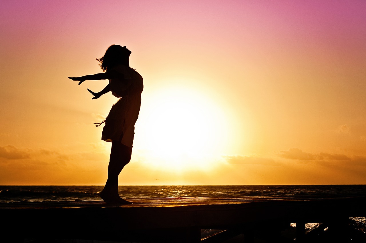 Image - woman happiness sunrise silhouette