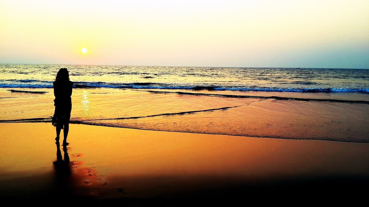 Image - sunset beach woman silhouette