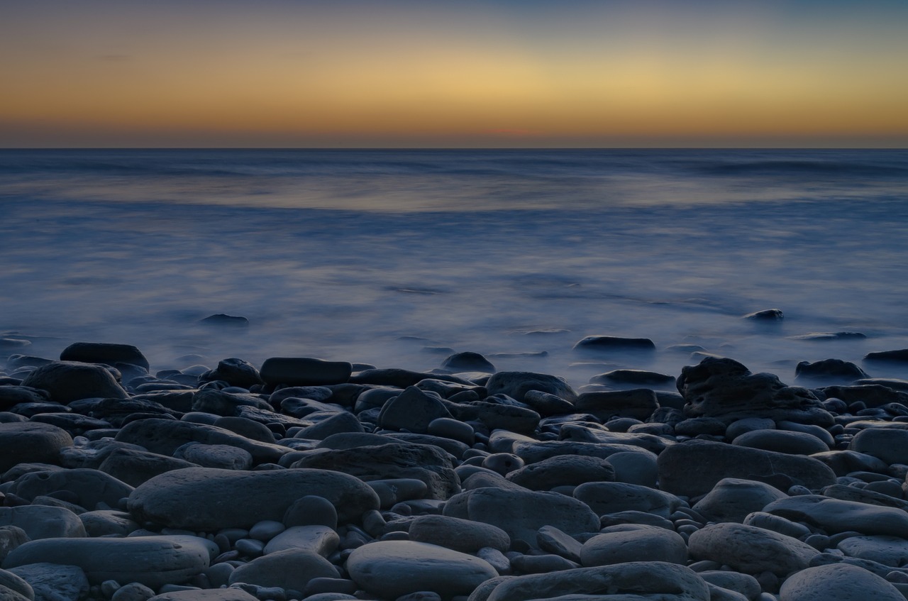 Image - pebbles sea sunset calm stone