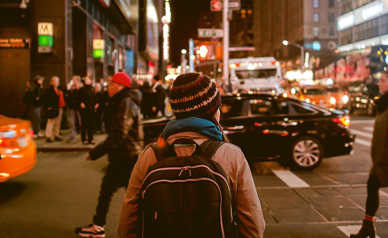 Image - people walking city urban knapsack