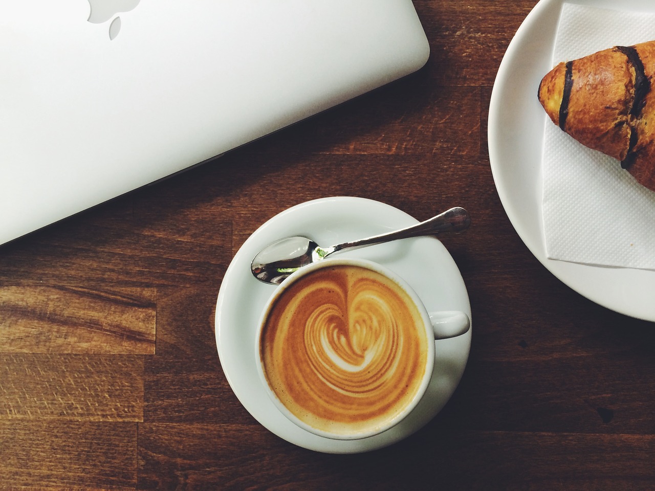 Image - coffee espresso croissant table