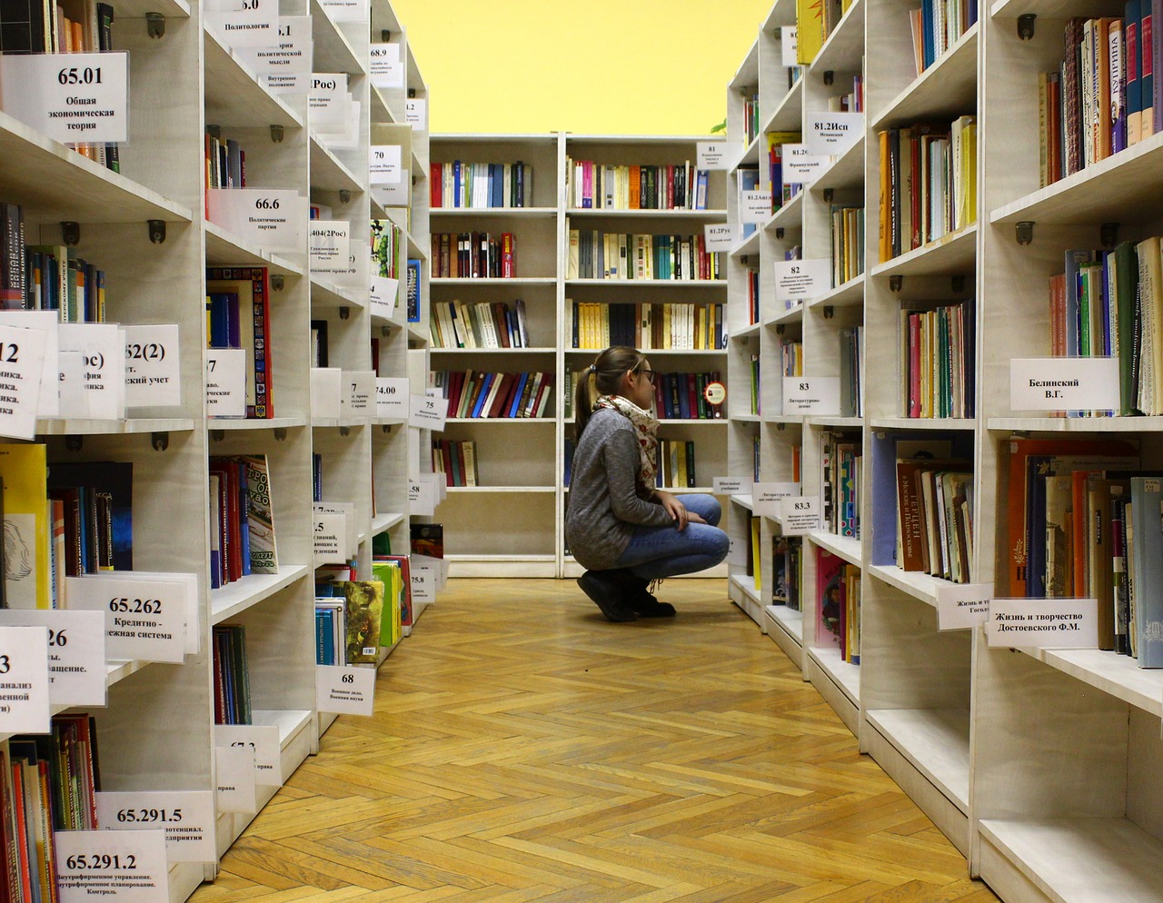 Image - girl library books reading