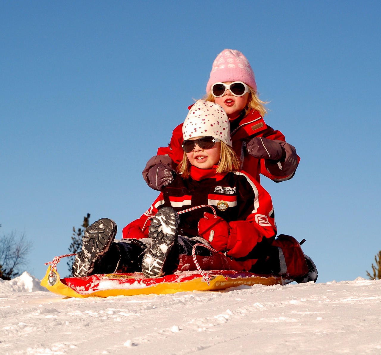 Image - sweden children girls sled