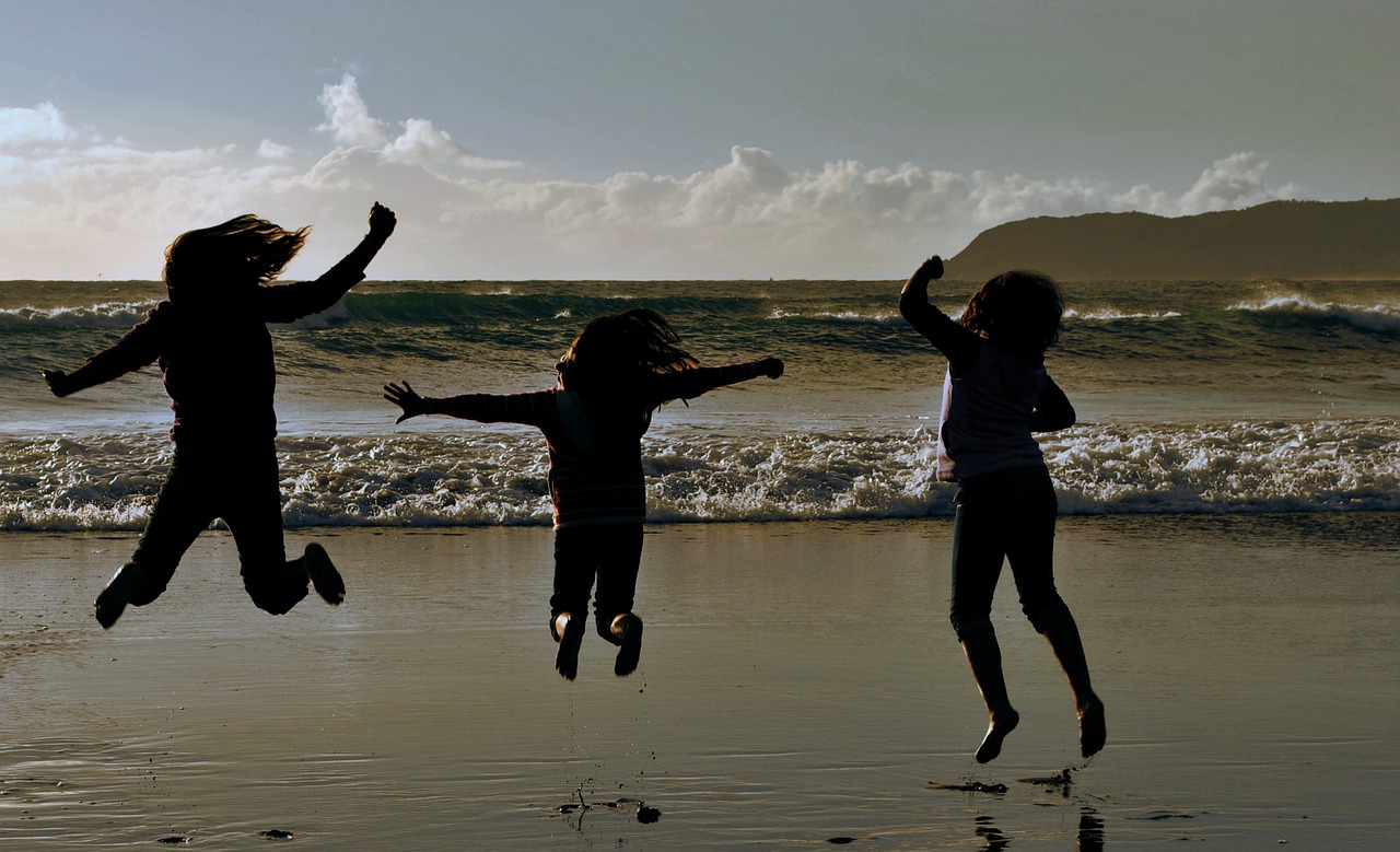 Image - childhood silhouettes joy jump