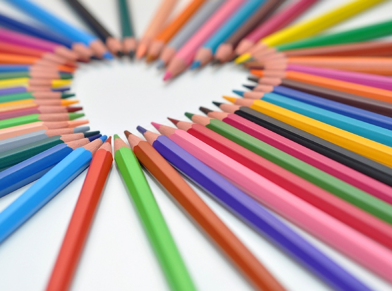 Image - colored pencils rainbow heart