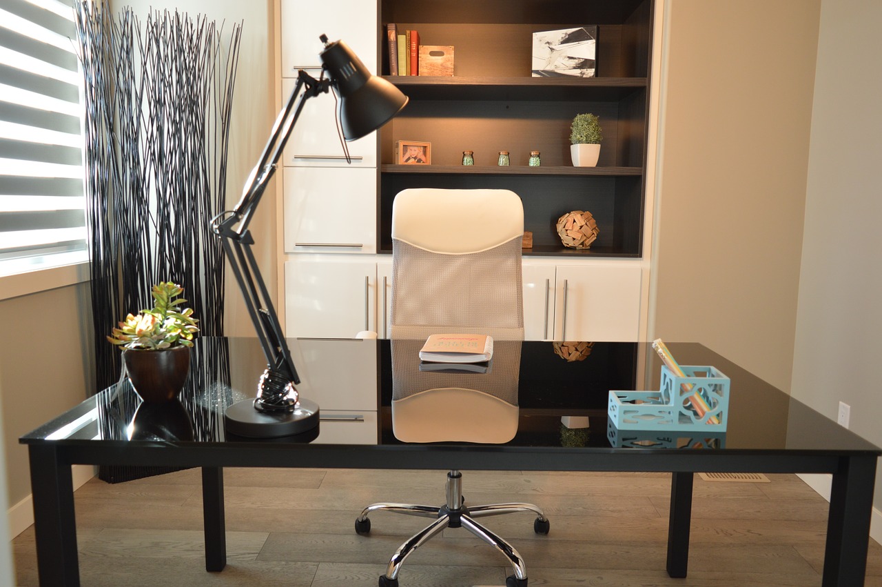 Image - office home house desk chair lamp