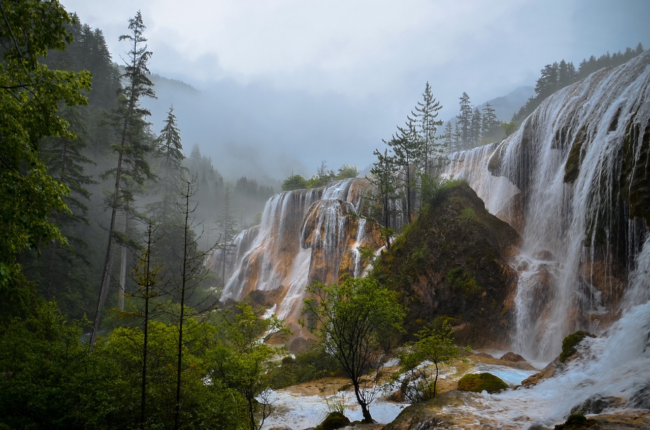 Image - waterfalls mountains nature