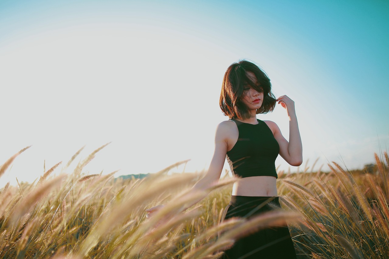 Image - wheat field girl walking field