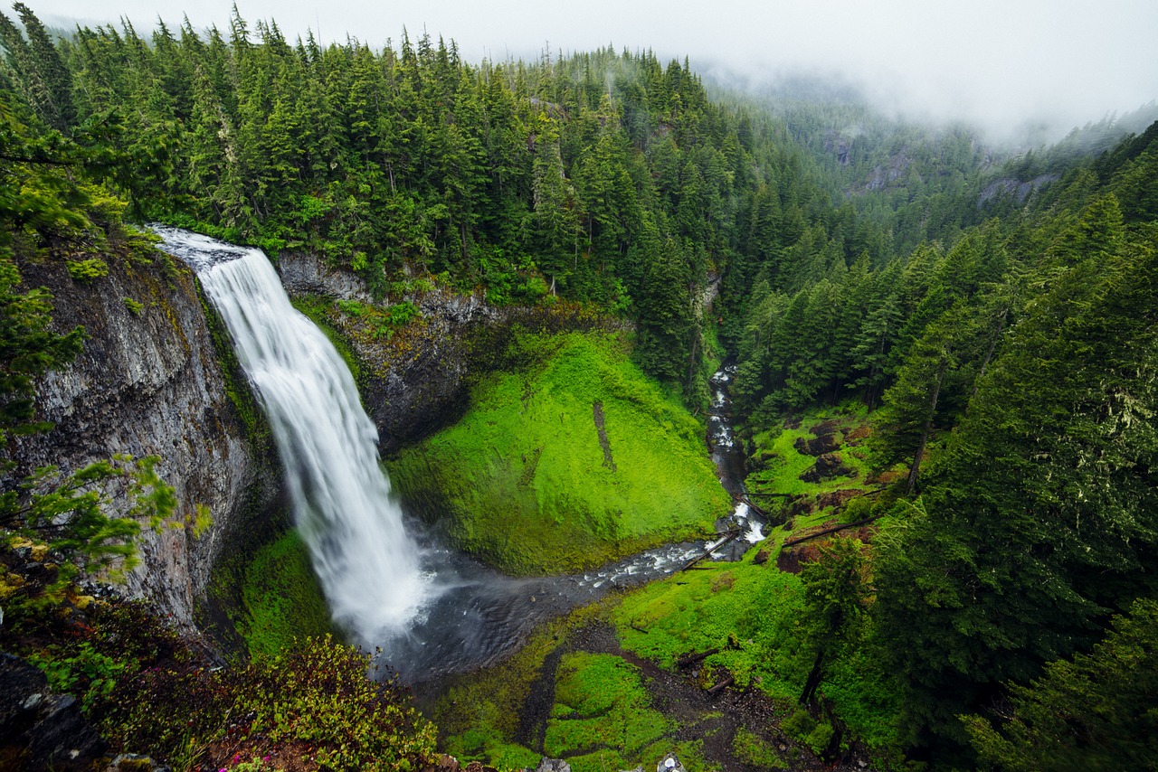 Image - waterfall valley mountains