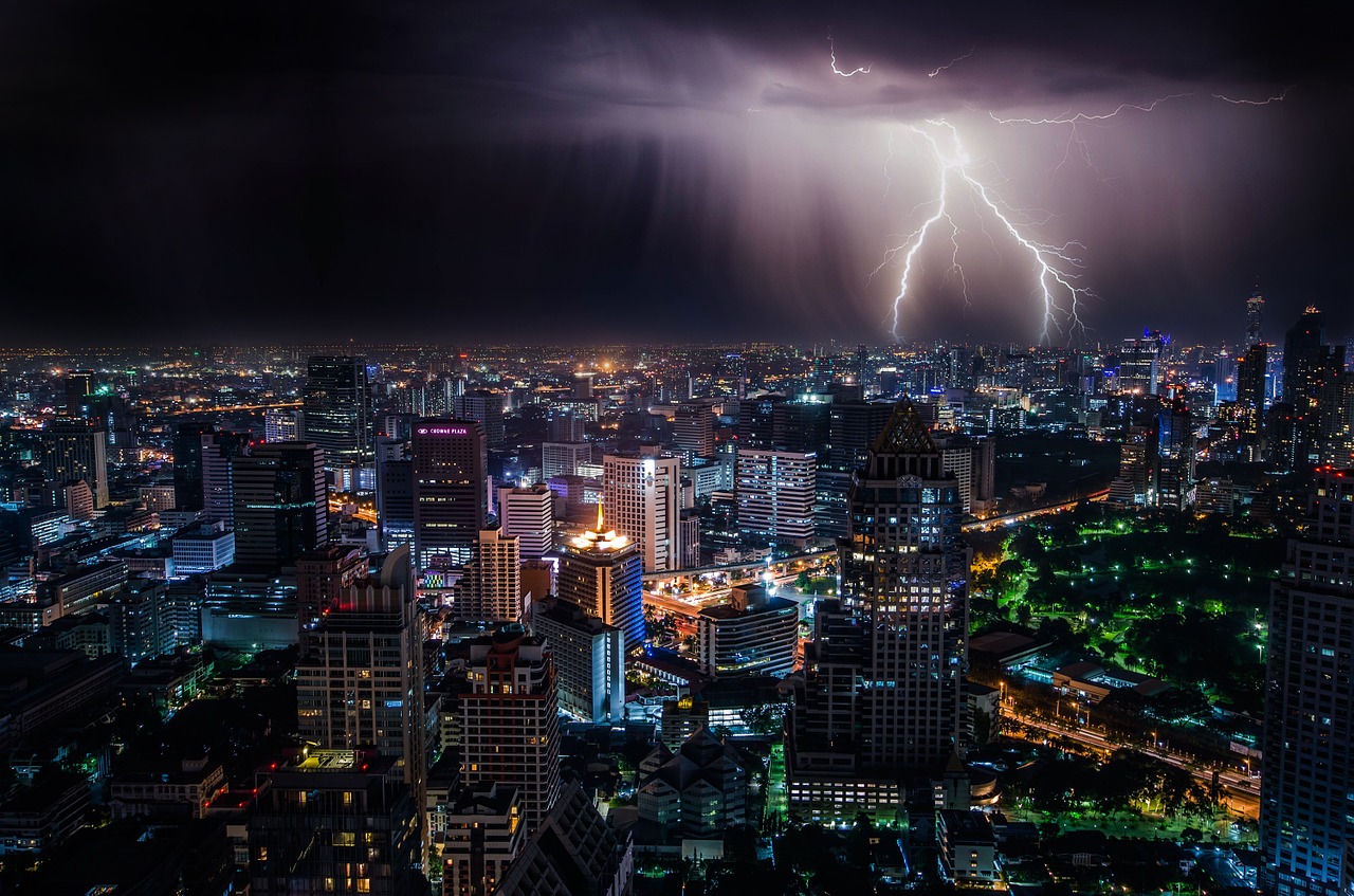 Image - lightning city night sky night