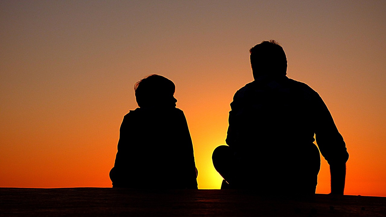 Image - silhouette father and son sundown