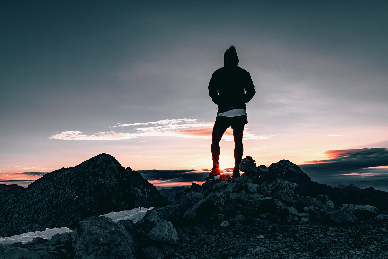 Image - hiker rock climbing hiking sunrise