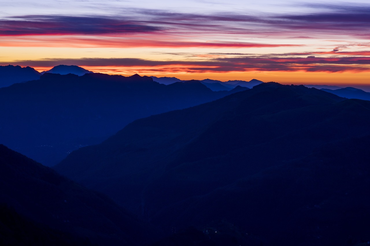 Image - sunset mountains blue nature sunset