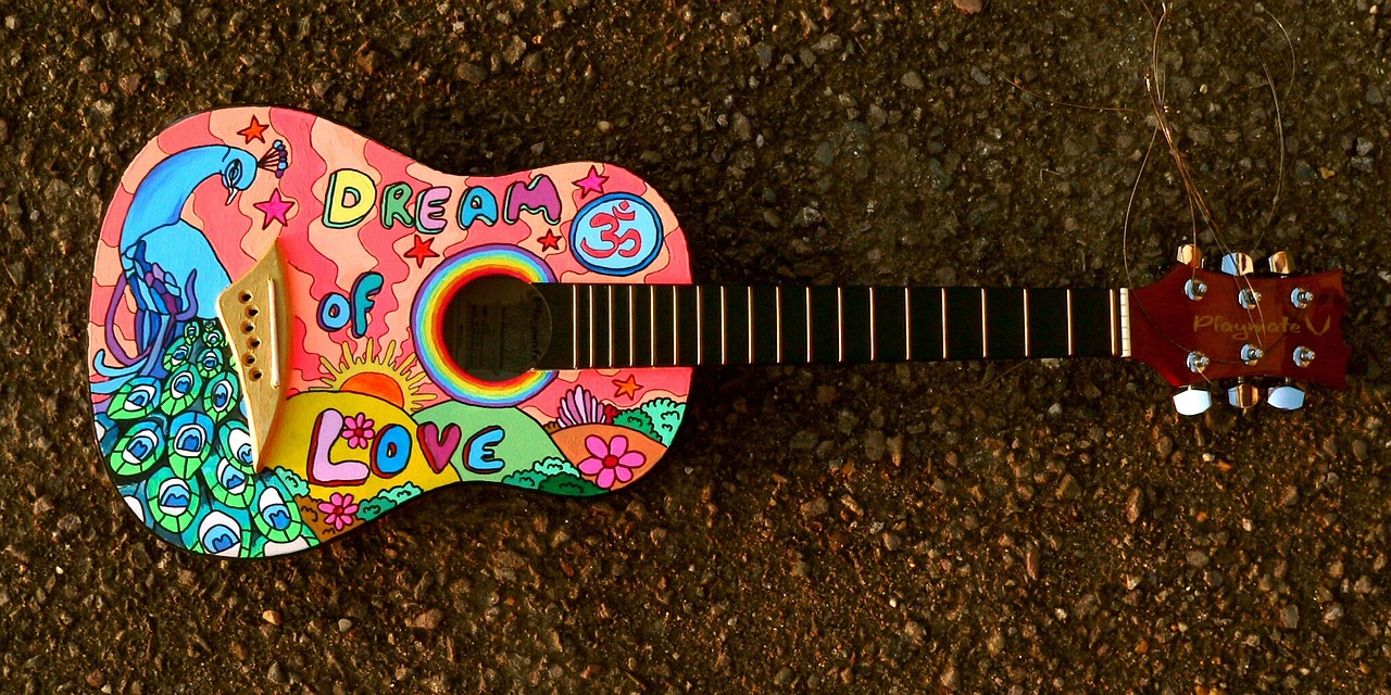 Image - painted guitar hippie music cartoon