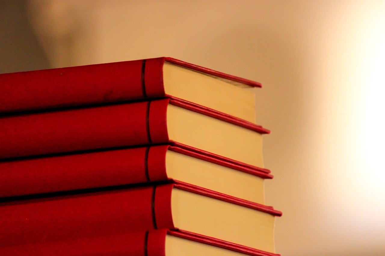Image - books stack red library education