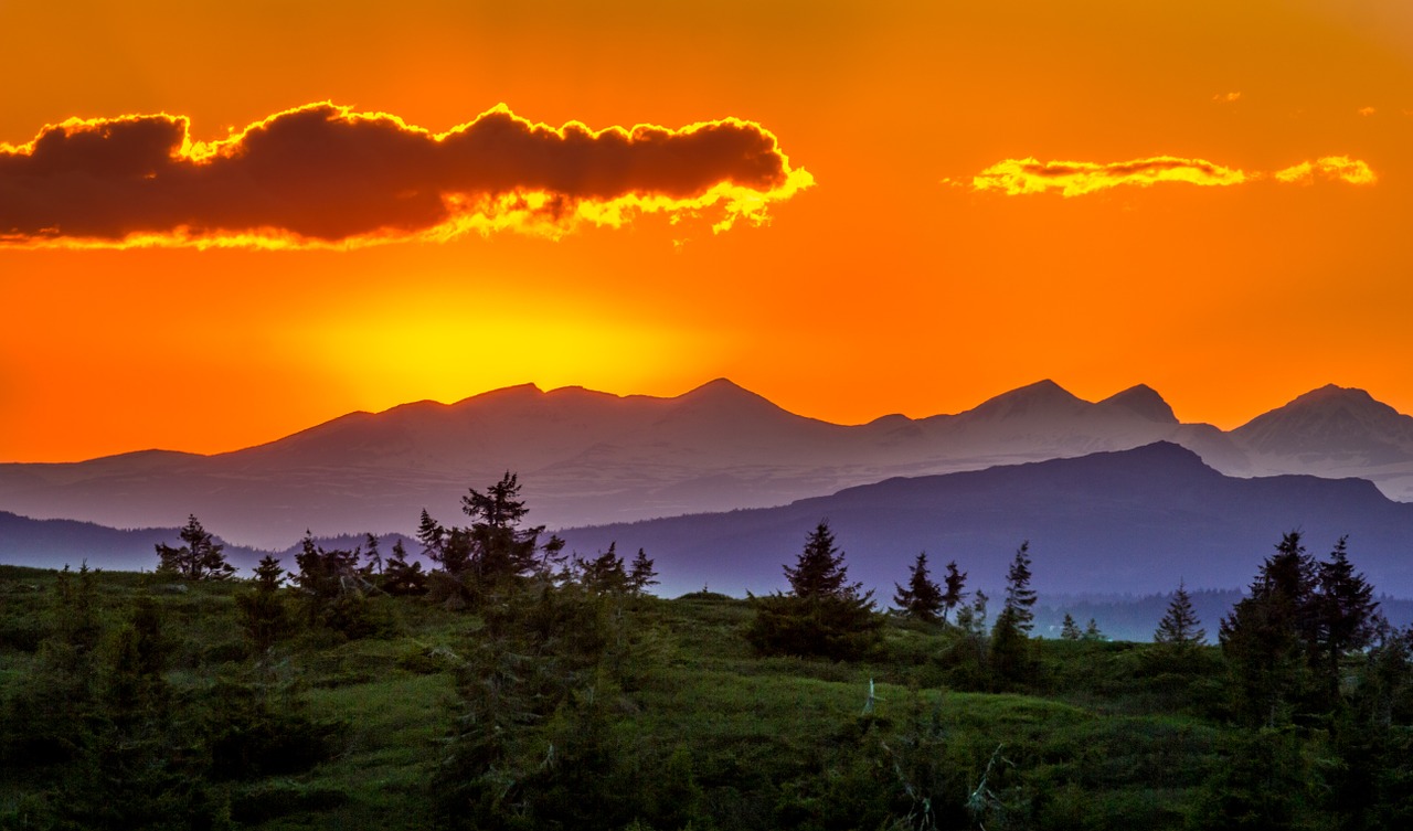 Image - sunset trees landscape mountains