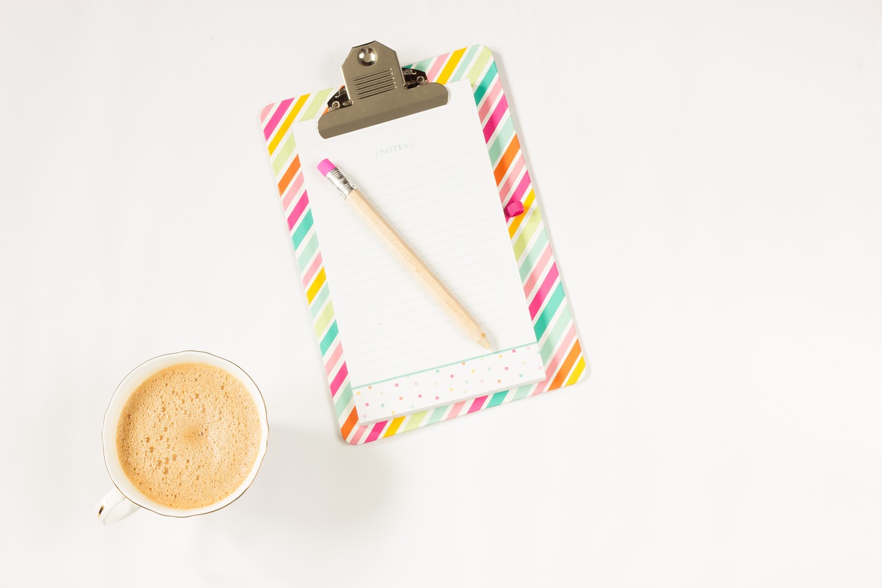Image - coffee notebook pencil work desk