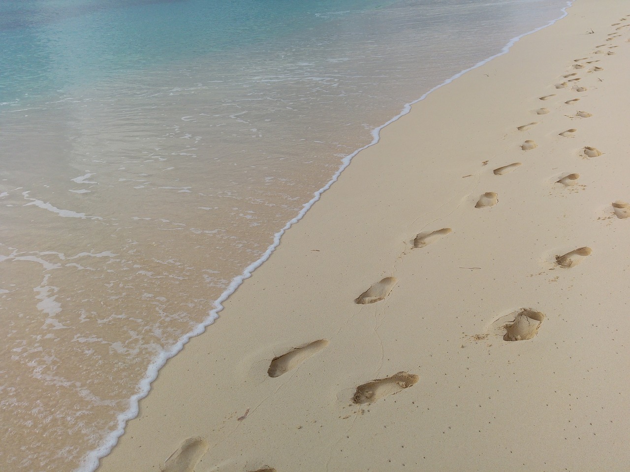 Image - footprints beach water footstep