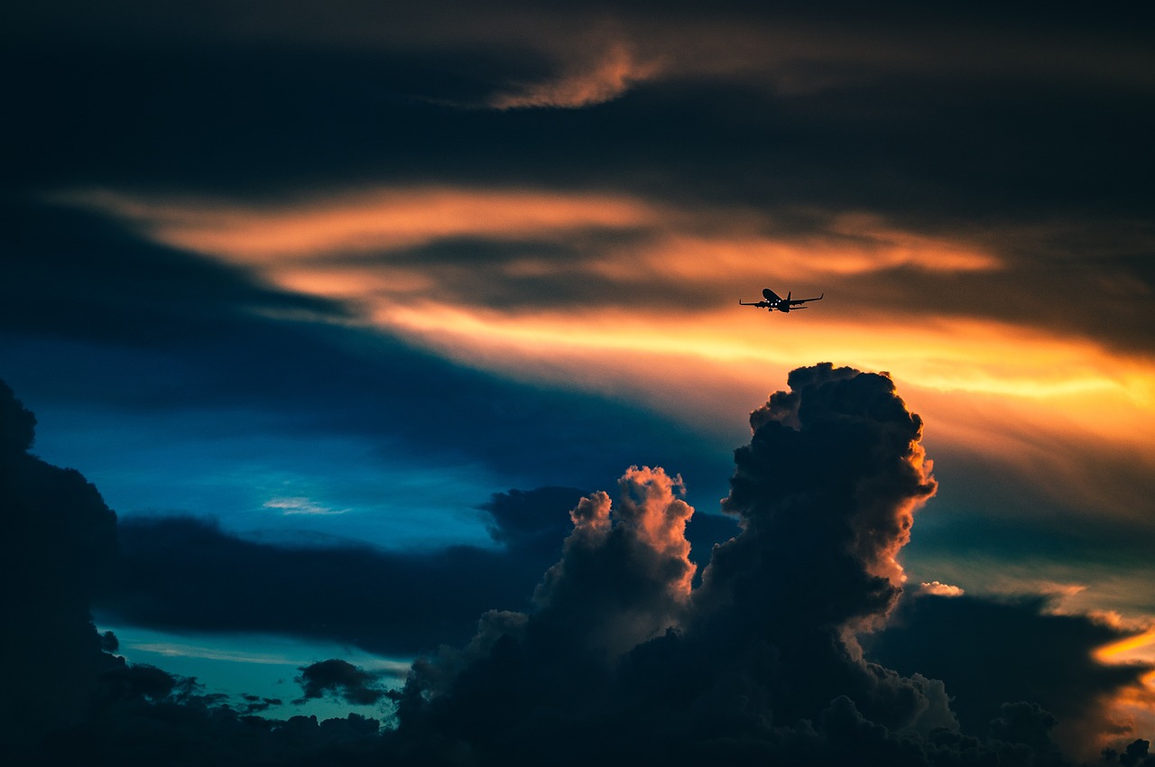 Image - sunset clouds airplane travel sunset