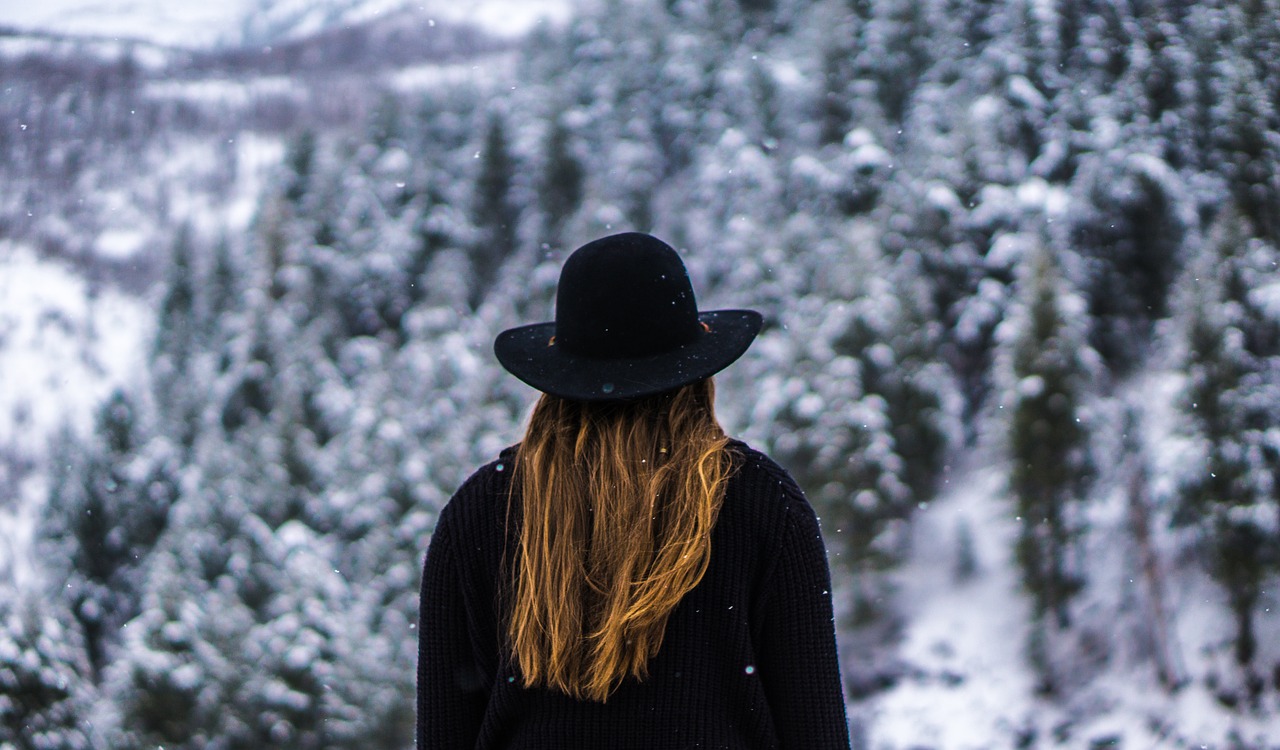 Image - woman forest black hat jacket