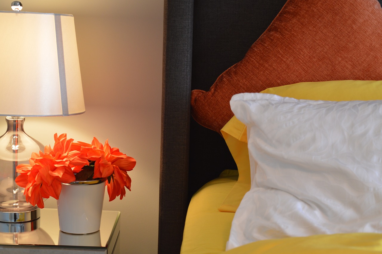 Image - bed lamp bedside pillows flower