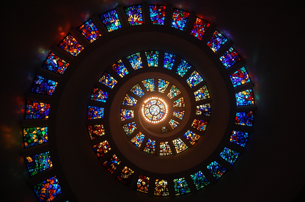 Image - stained glass spiral circle pattern