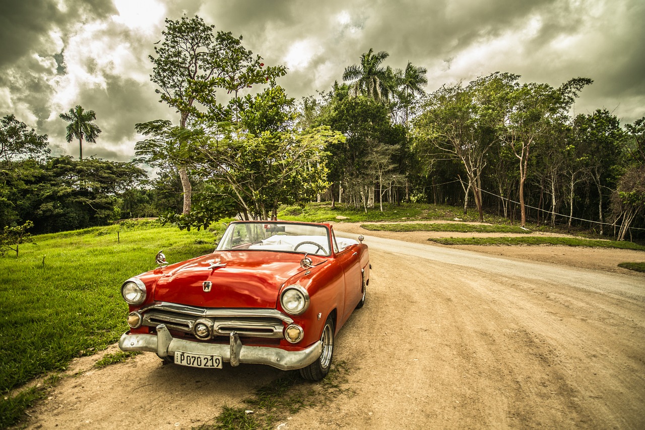 Image - cuba old car forest red sepia