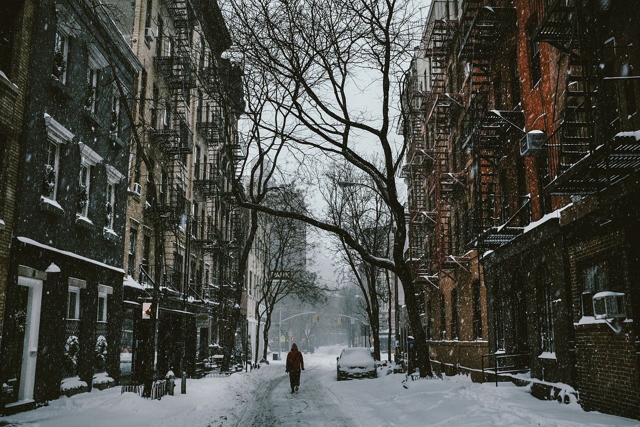 Image - street person walk snow winter