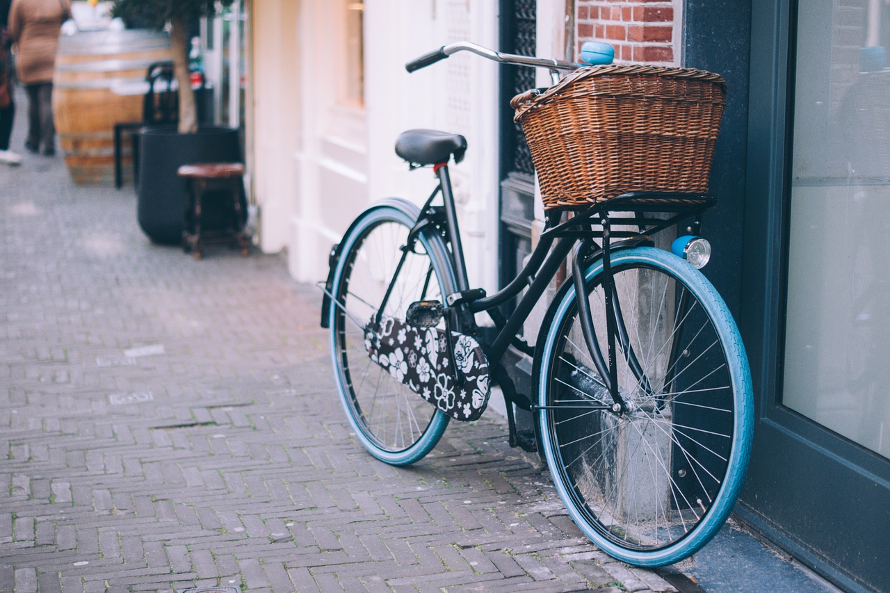 Image - bicycle bike parked basket bell