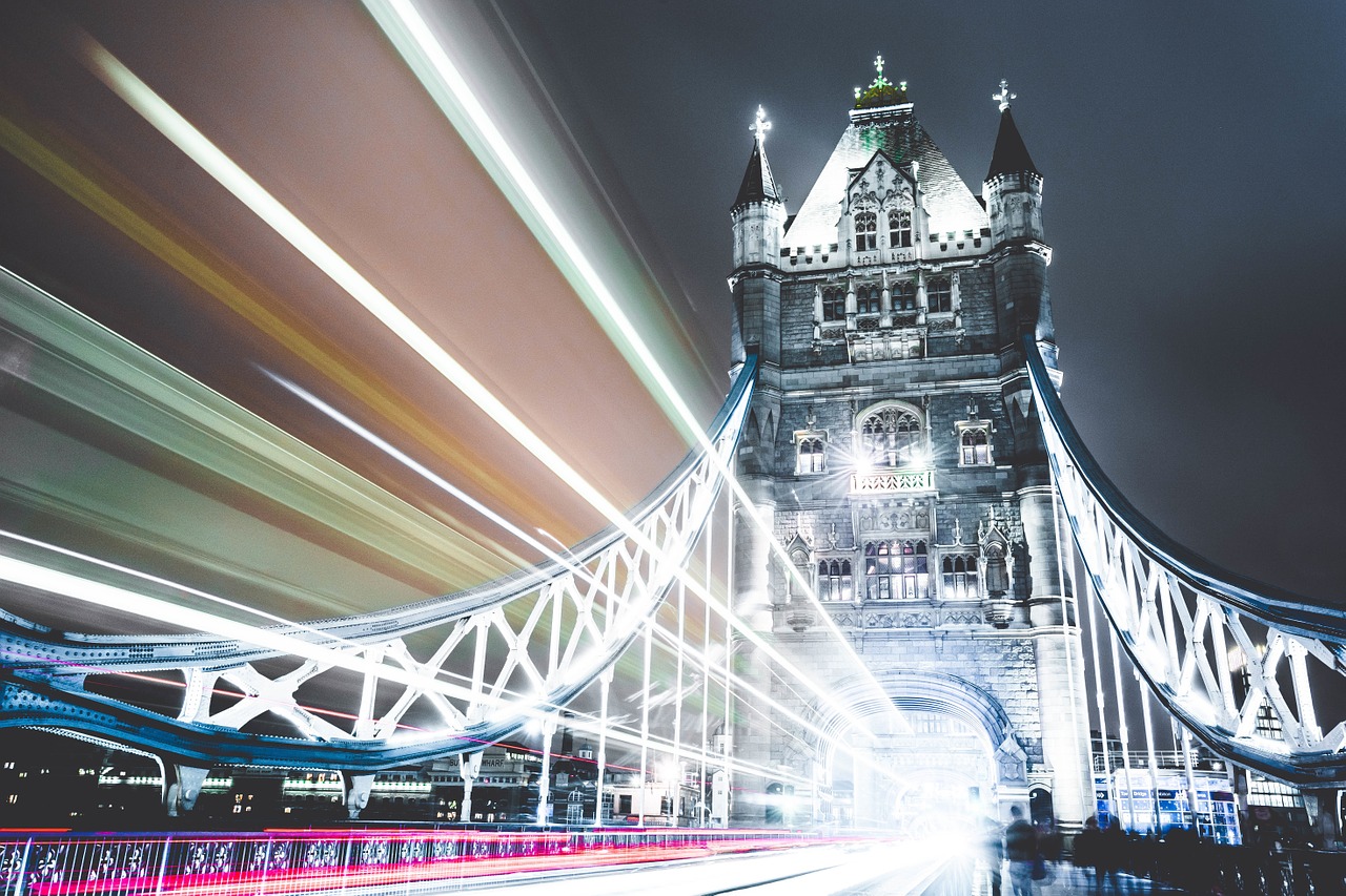 Image - bridge illuminated night tower