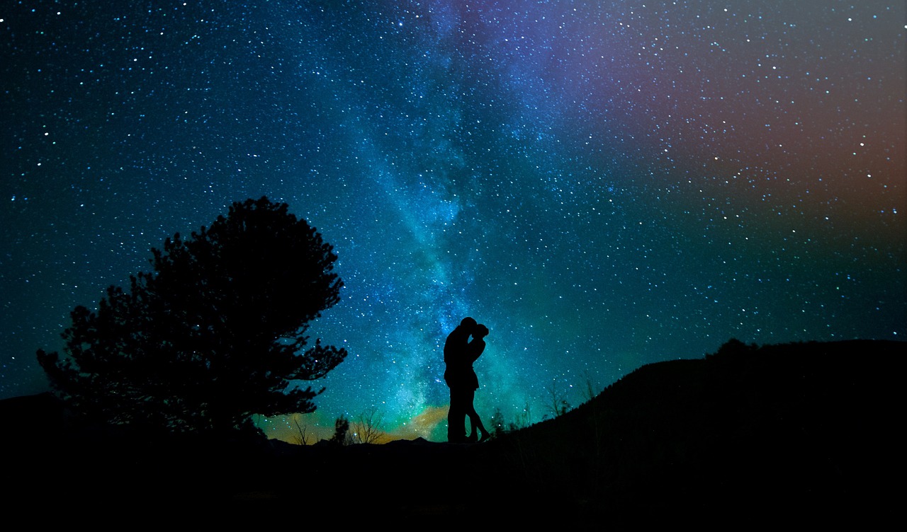 Image - human lovers night sky starry sky