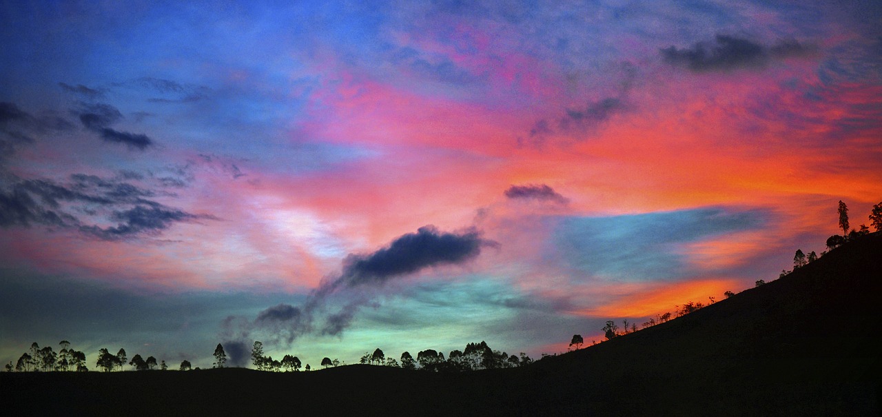 Image - sunset dusk sky hill trees