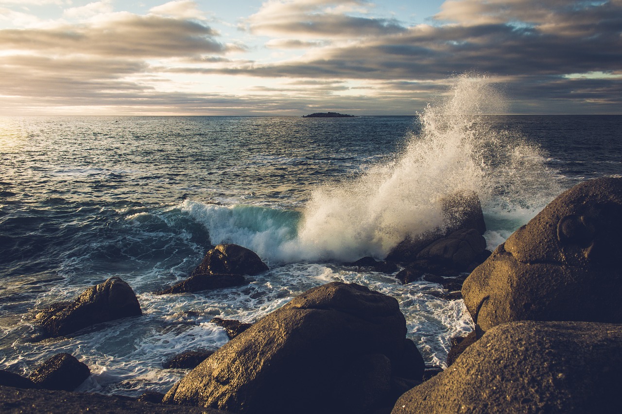 Image - rock waves beach ocean water