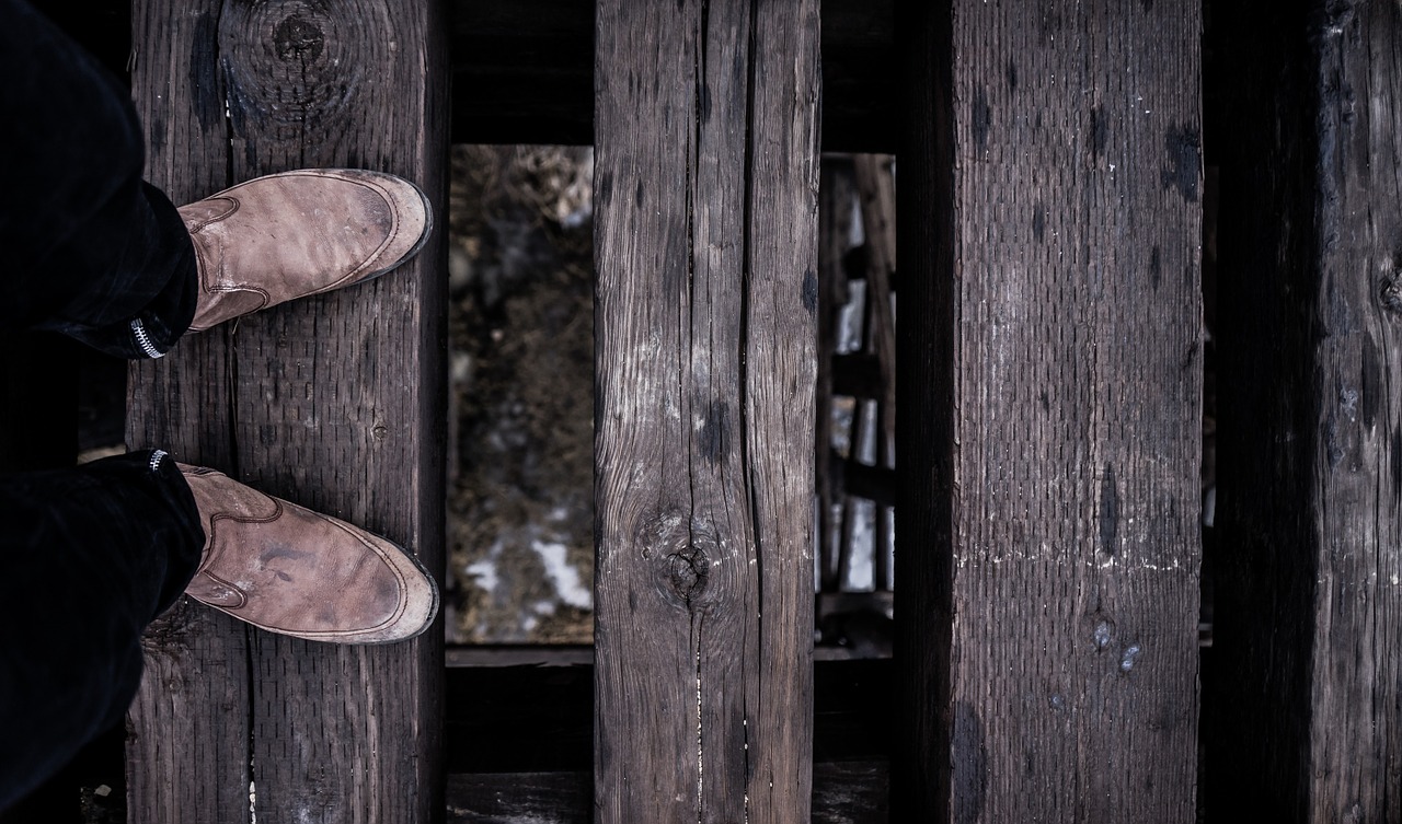 Image - feet boots walking foot bridge