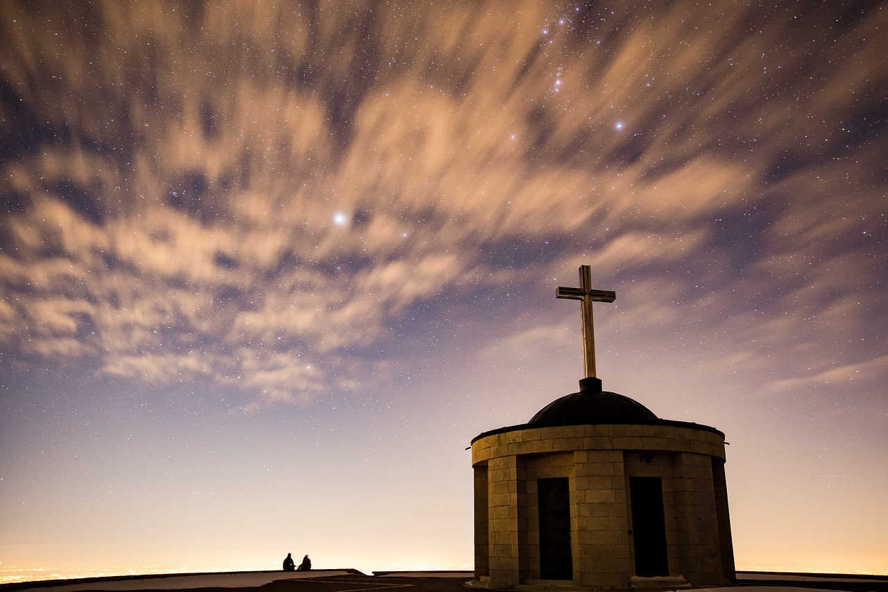 Image - starry sky church people silhouette