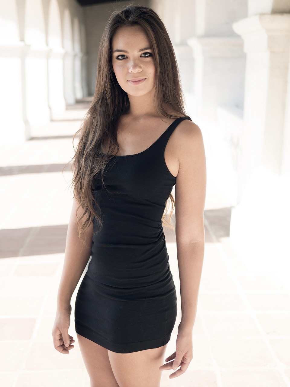 Image - girl woman black dress long hair