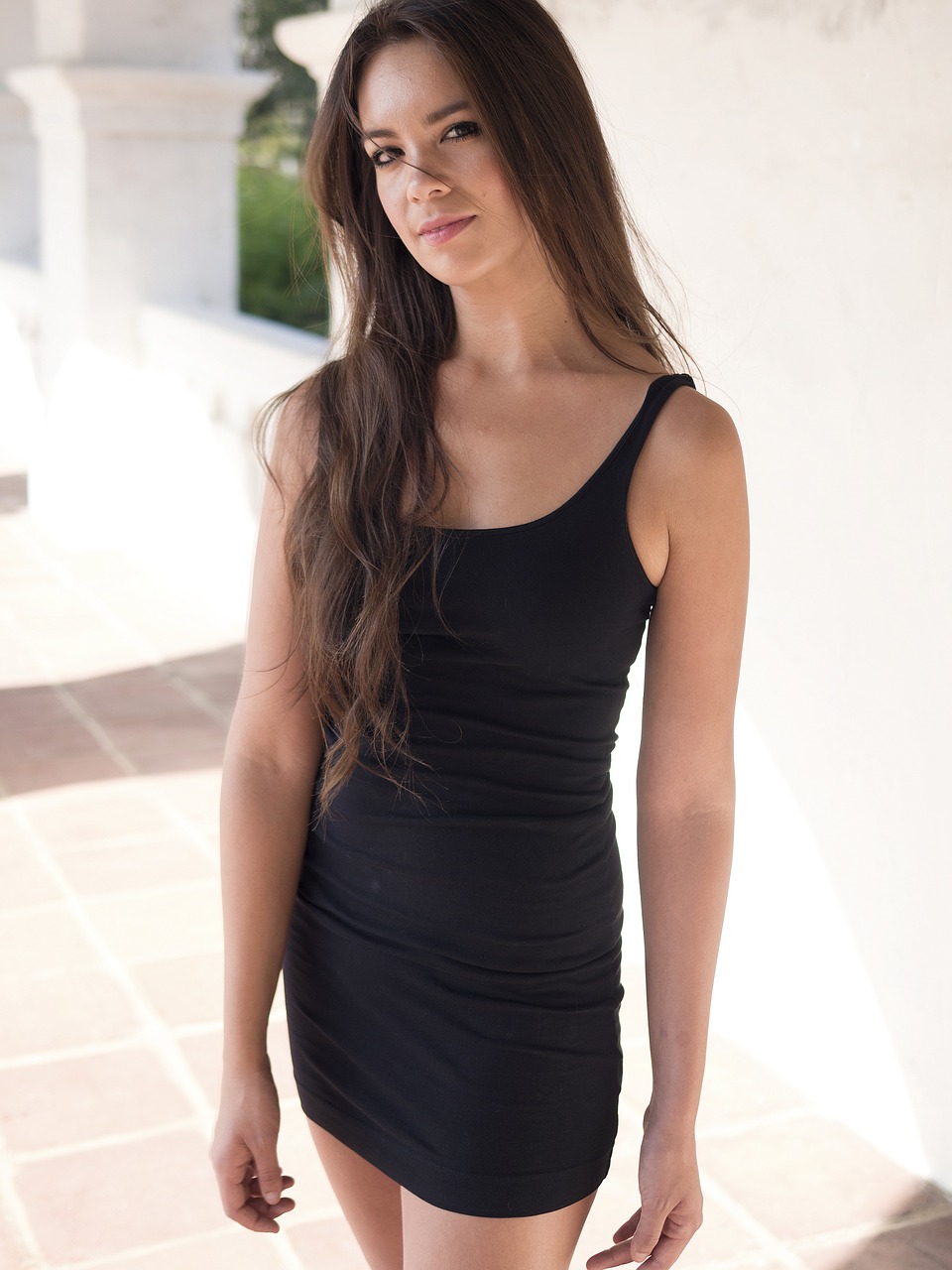 Image - girl woman black dress long hair