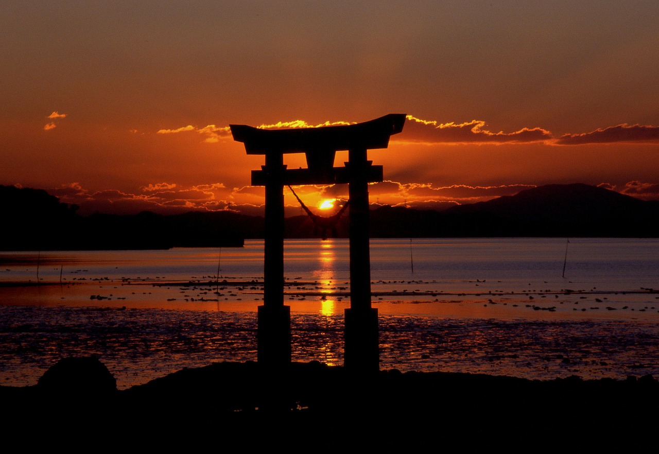 Image - sunset shrine sea sky nagao shrine