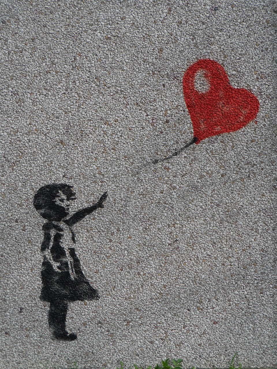 Image - mural girl balloon heart graffiti