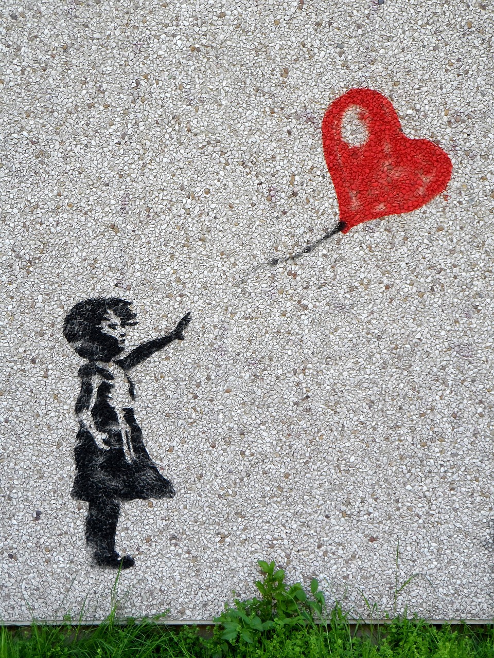 Image - mural girl balloon child heart