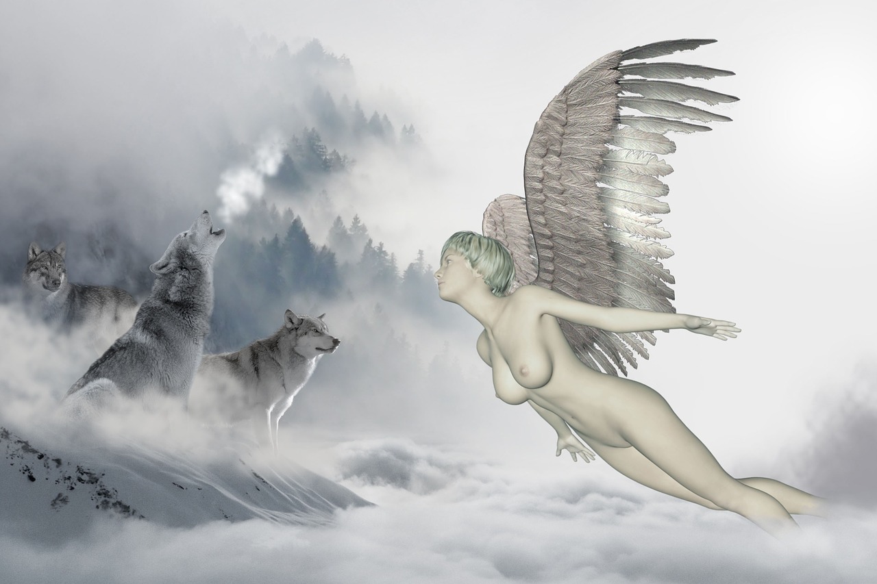 Image - wolf angel cloud wings smoke