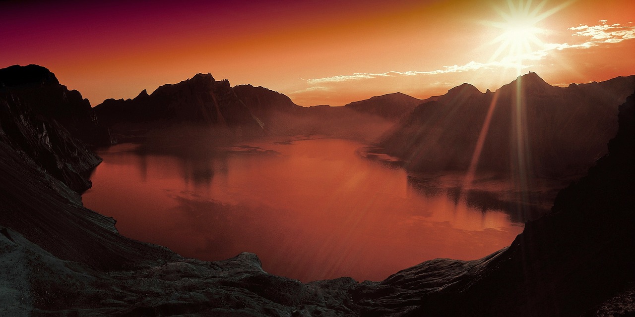 Image - sunset lake mountain scenery