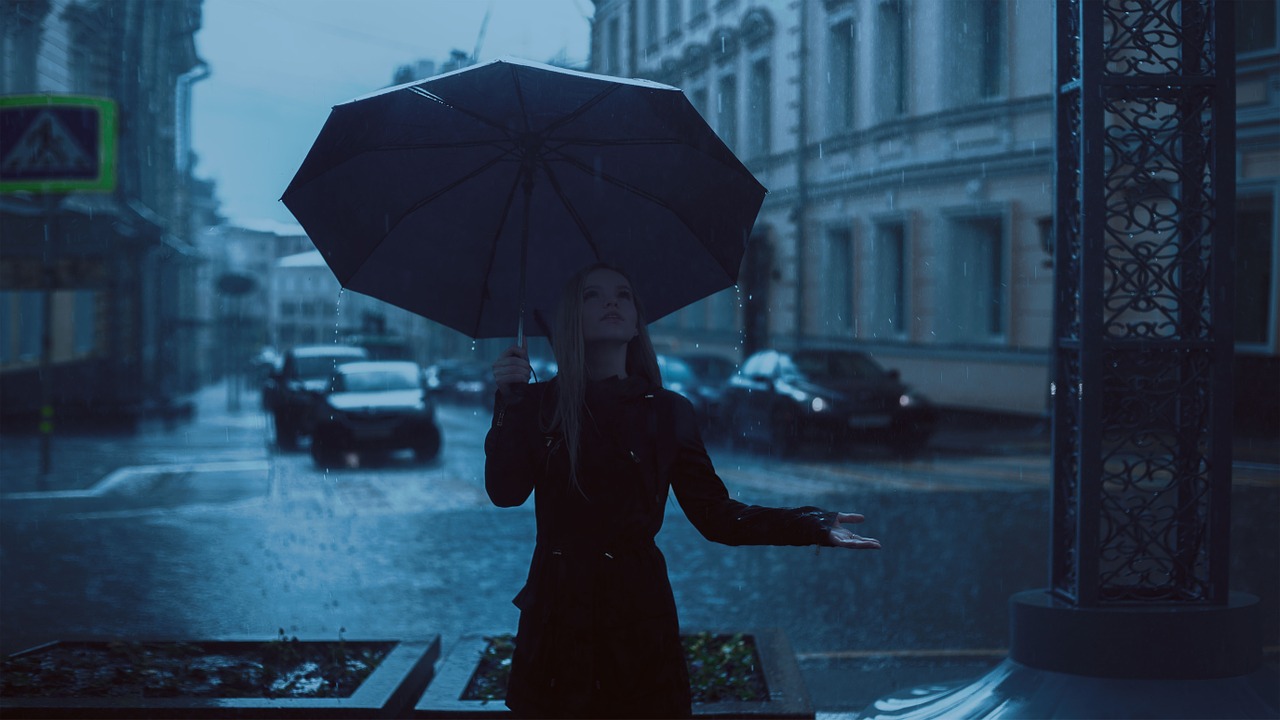 Image - girl umbrella rain park photo