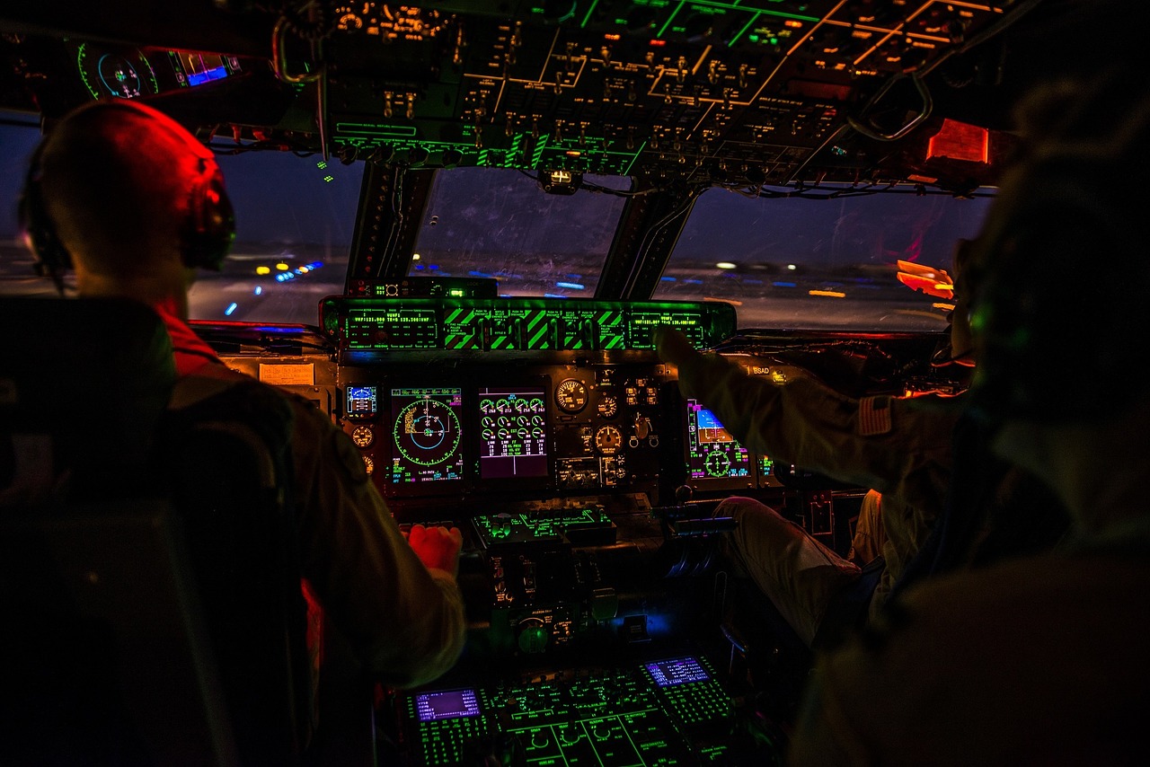 Image - cockpit night airplane aircraft