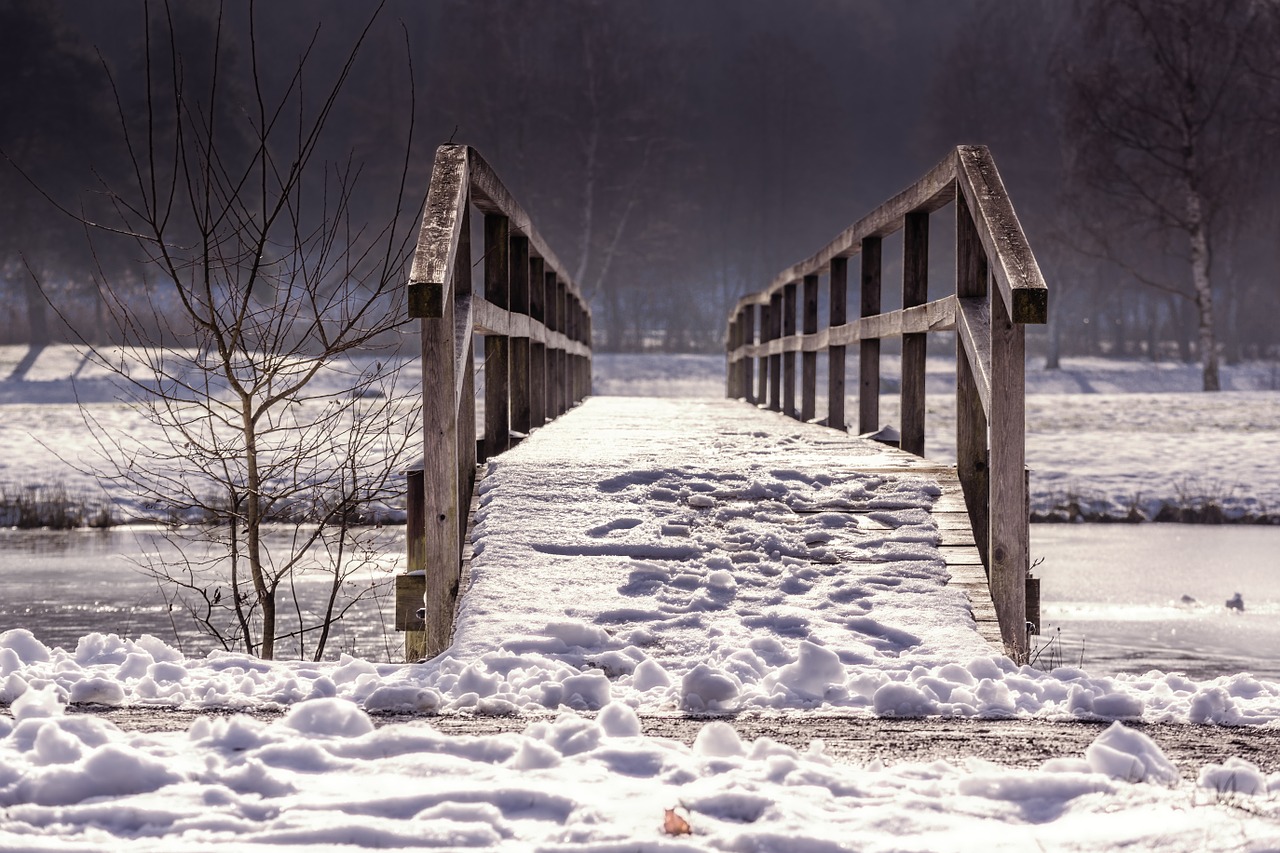 Image - away bridge web railing winter