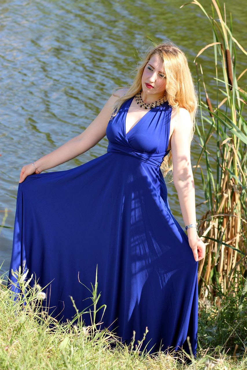 Image - girl dress blue lake water beauty