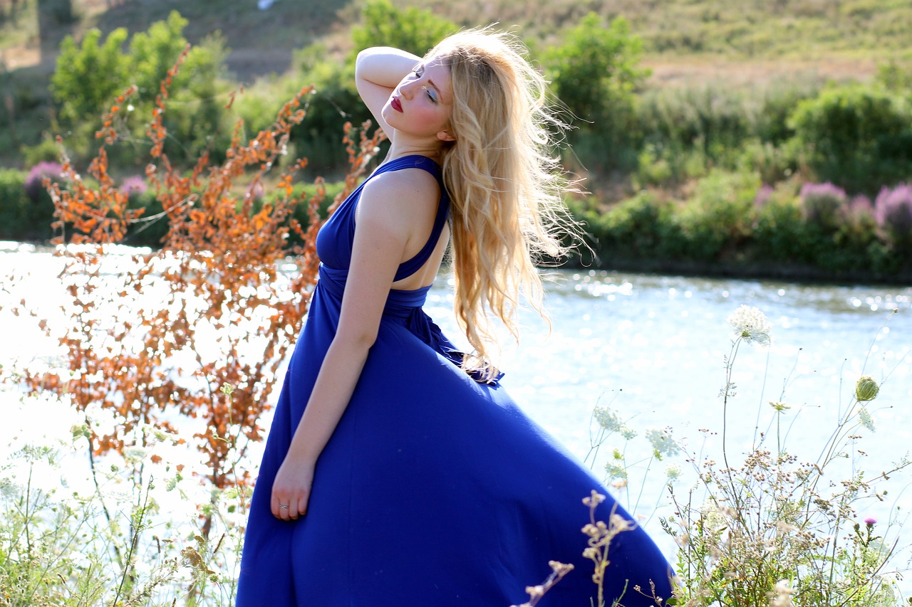 Image - girl dress blue lake water beauty