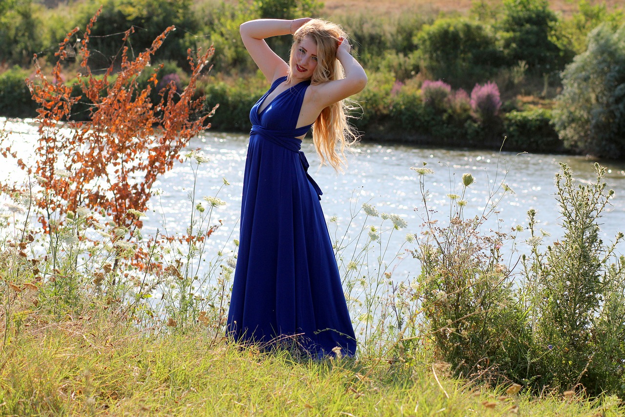 Image - girl dress blue lake water beauty