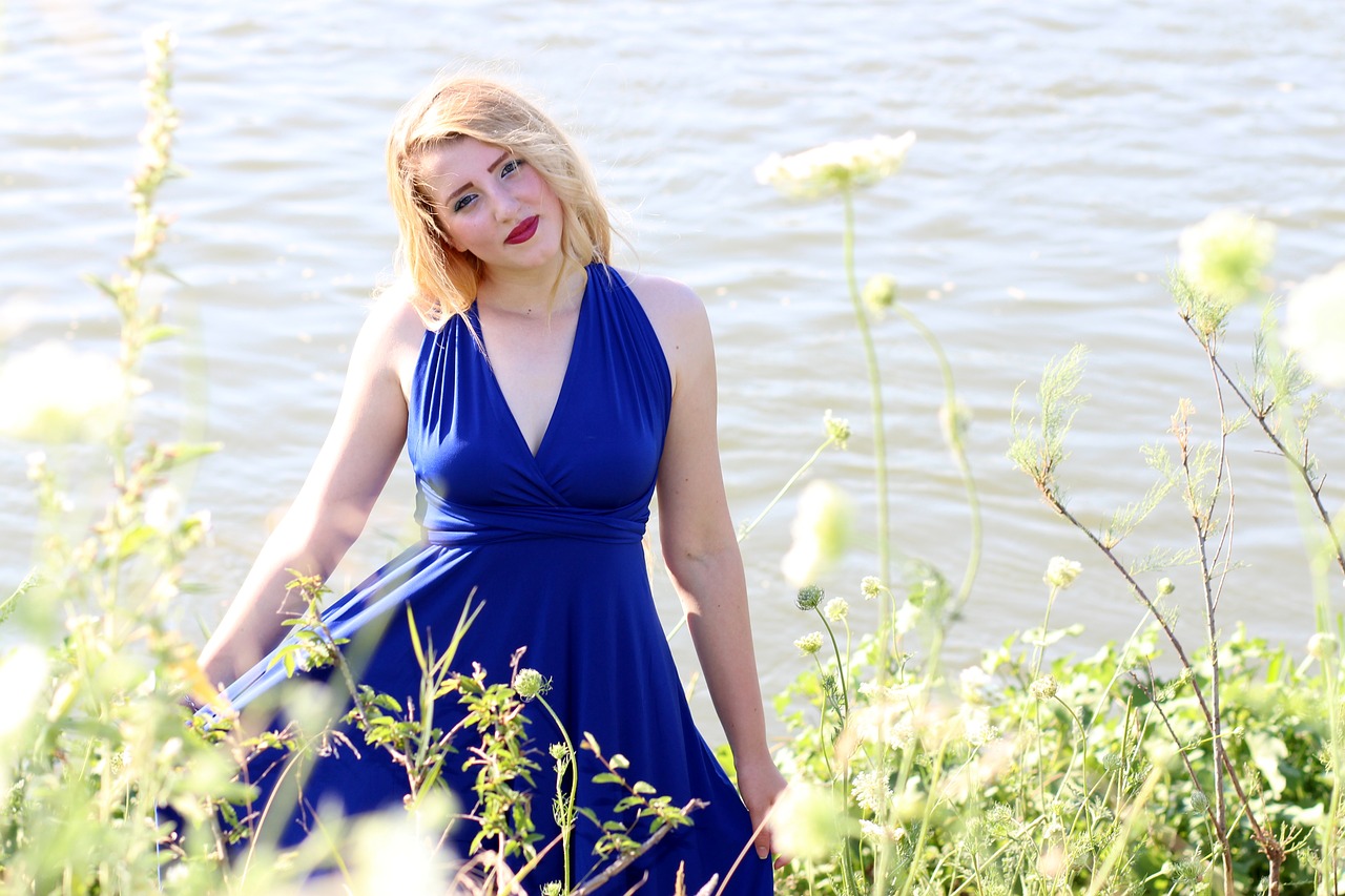 Image - girl dress blue lake water beauty